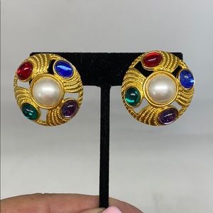 Multi-stone and pearl pierced earrings